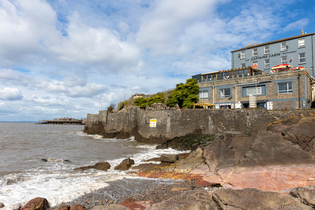 View from the beach looking upwards at the Captains Cabin gastropub