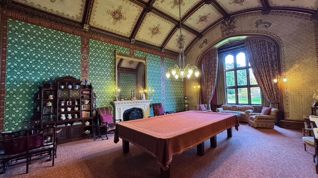 Billiards room at Uphill Manor with its ornate curved ceiling