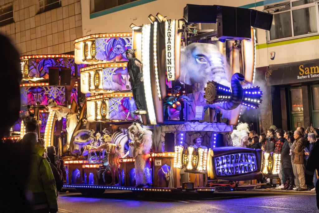 A giant elephant themed float at the Weston Carnival