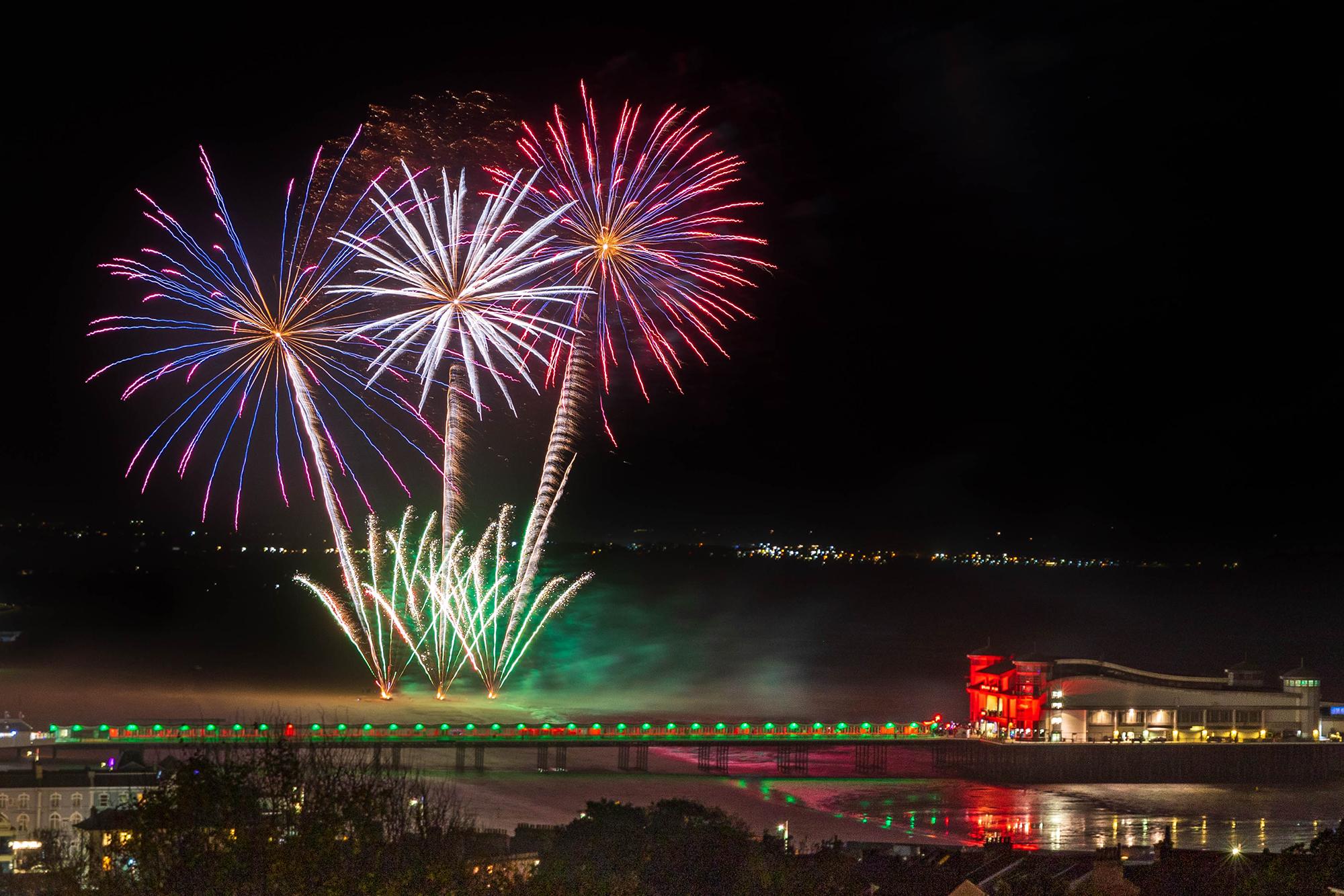 Fireworks above Weston-super-Mare beach