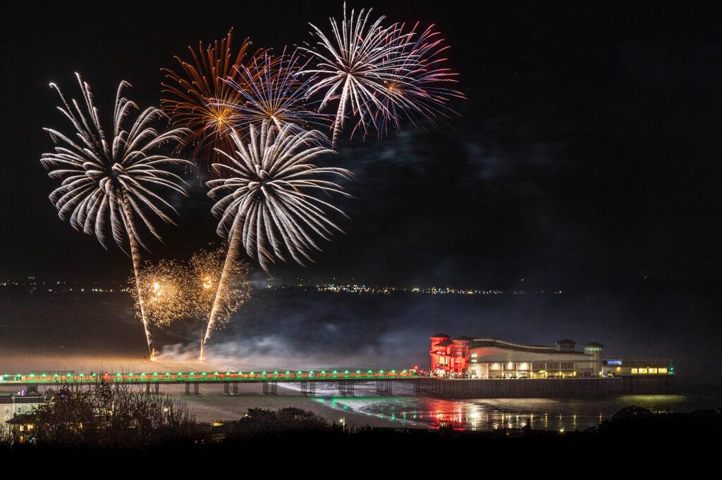Fireworks above the Grand Pier in Weston-super-Mare
