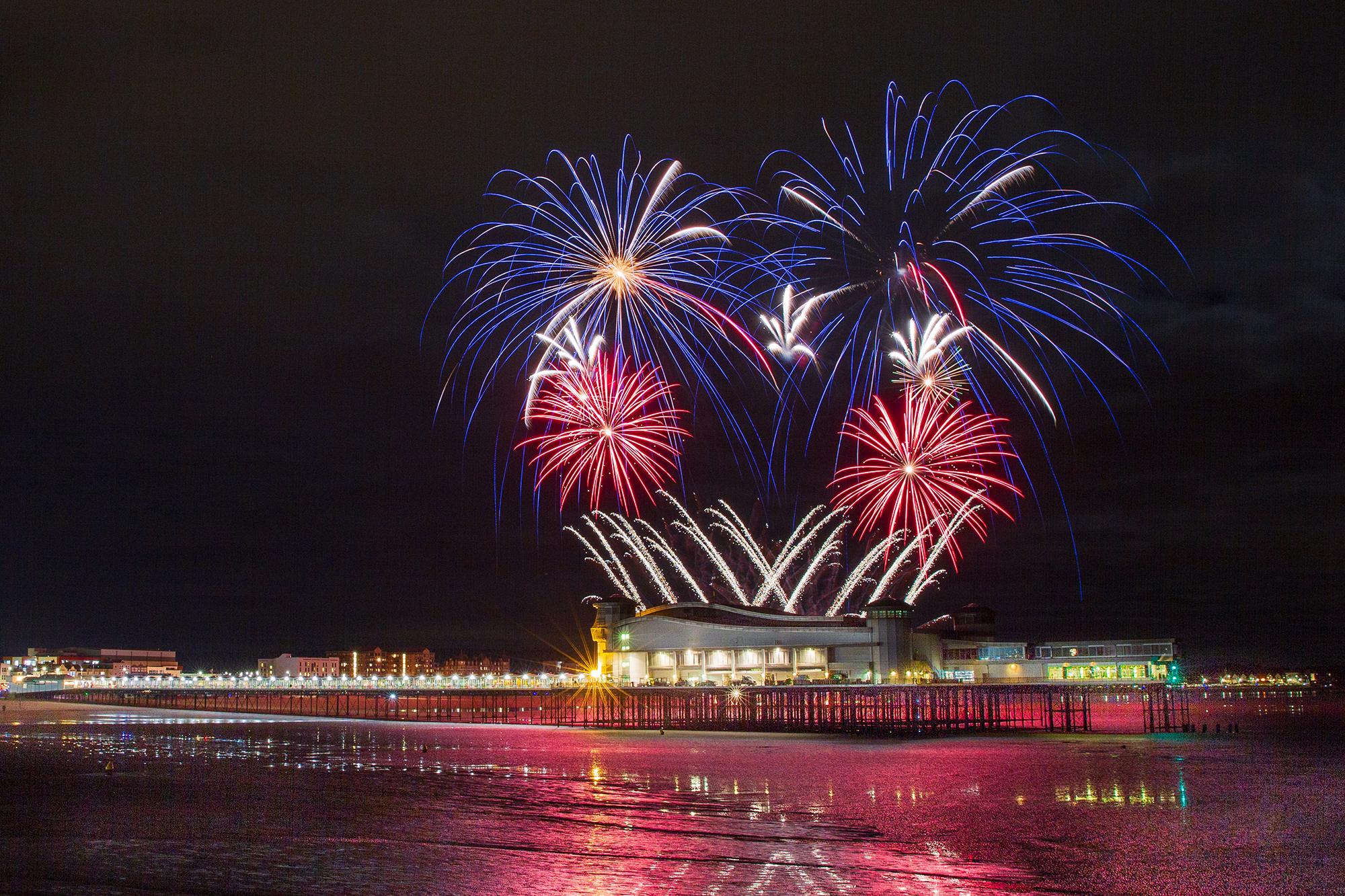 Fireworks light up the sky above the Grand Pier in Weston-super-Mare