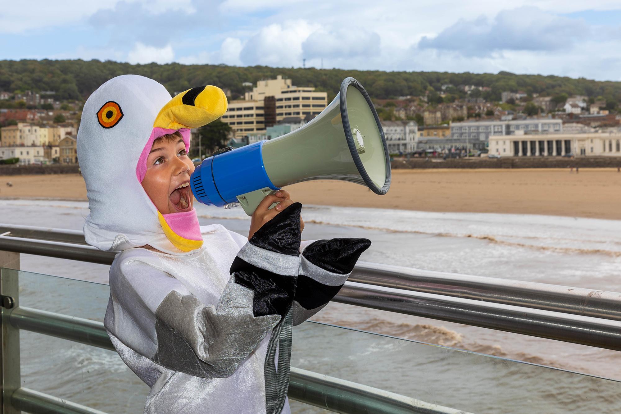 Two times European Seagull Screeching champion Cooper Wallace demonstrates his talent in Weston-super-Mare