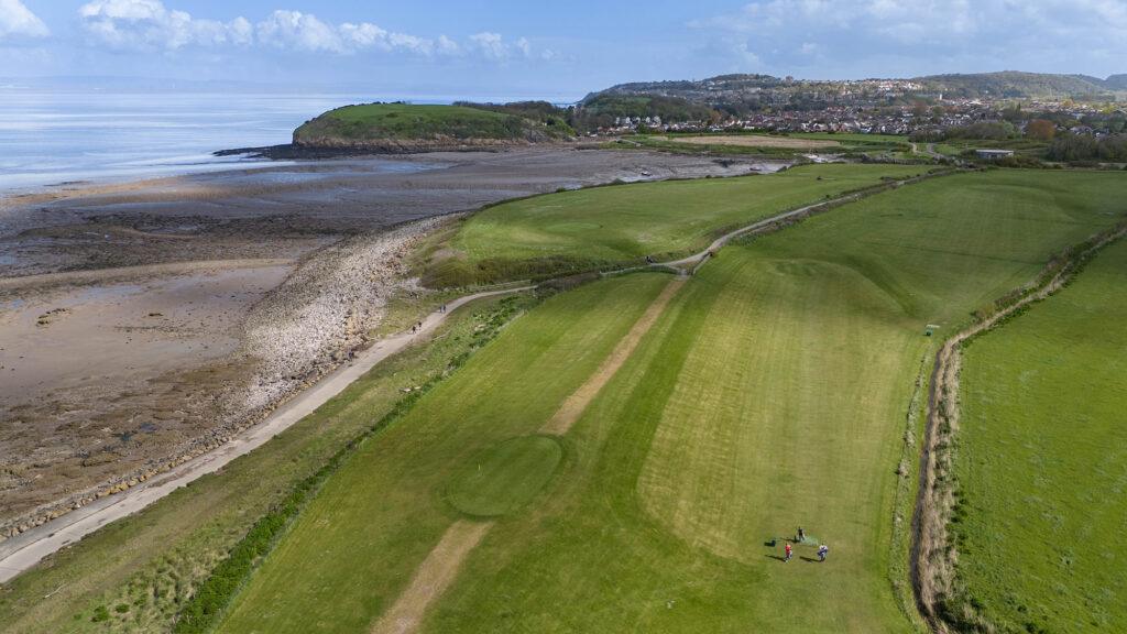 Aerial view over Clevedon golf course looking towards the town