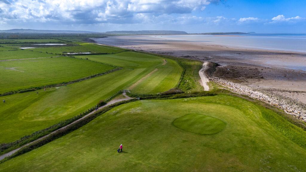 Aerial view of Clevedon's golf course by the sea