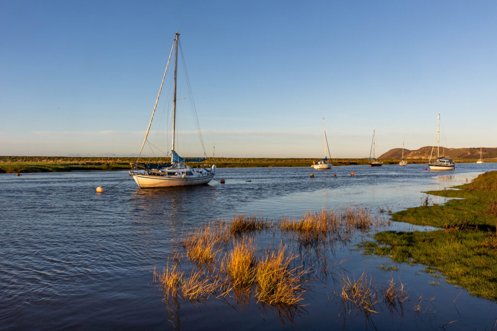 Boats on the Axe estuary at Uphill