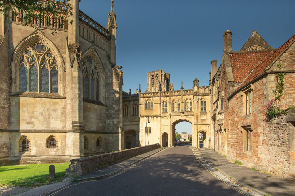 An historic street neighbouring the cathedral in Wells, Somerset