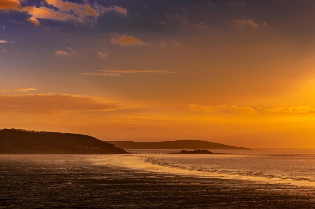 Sunset at Sand Bay, Weston-super-Mare looking towards Birnbeck Pier
