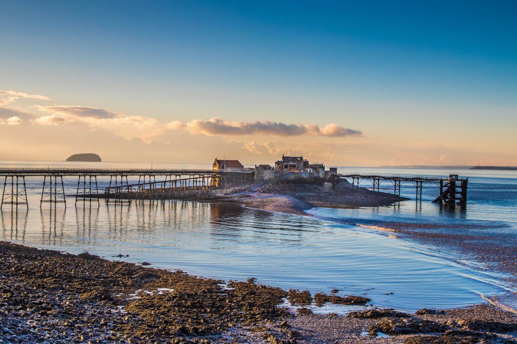 Birnbeck Pier, Weston-super-Mare as the tide comes in and starts to cover the causeway