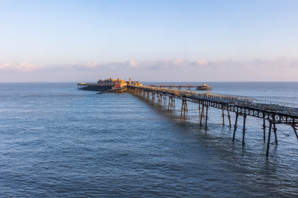 View across the dilapidated walkway to Birnbeck Pier, Wweston-super-Mare
