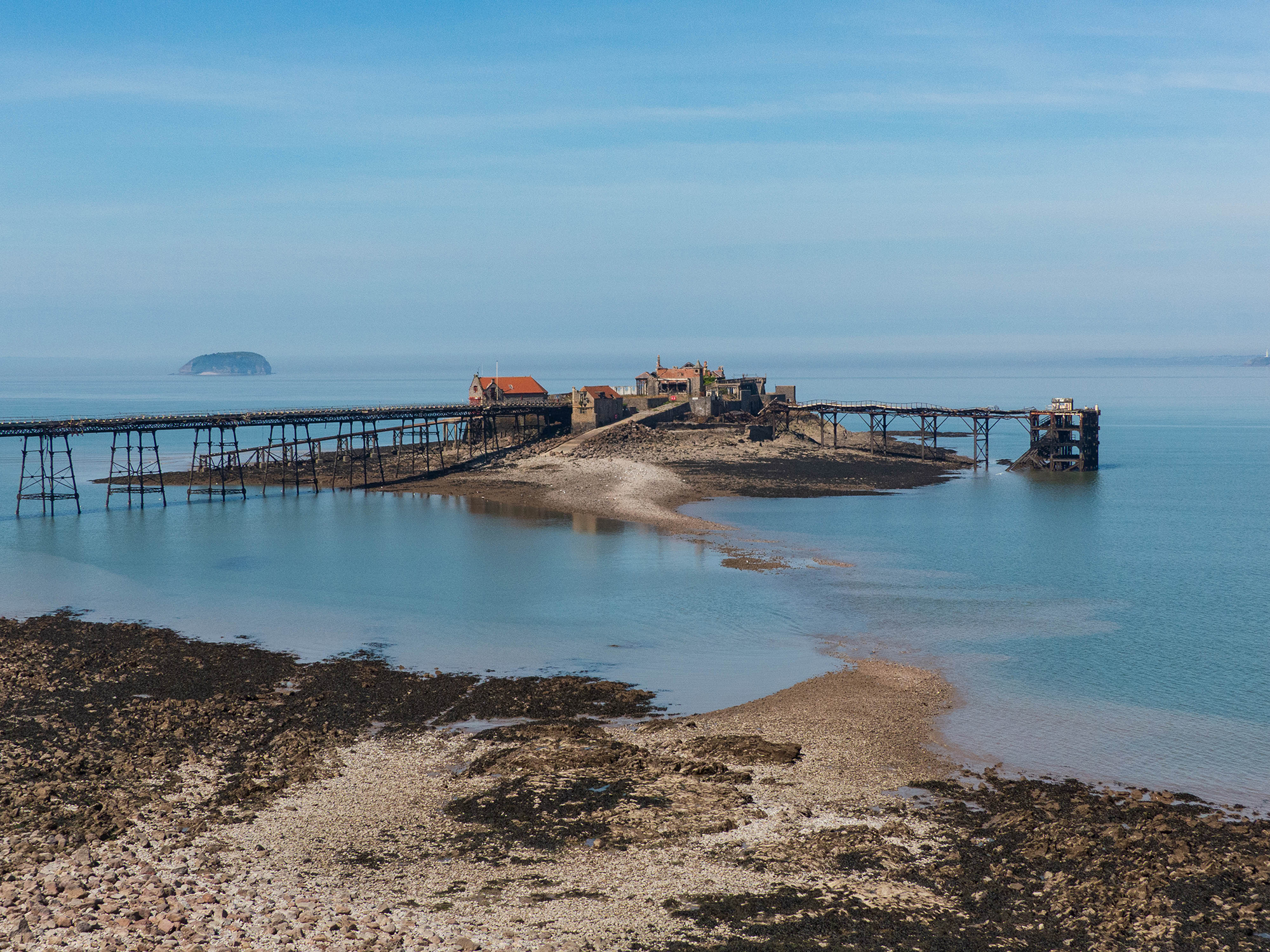 The causeway to Birnbeck Pier, Weston-super Mare is partially submerged by the sea