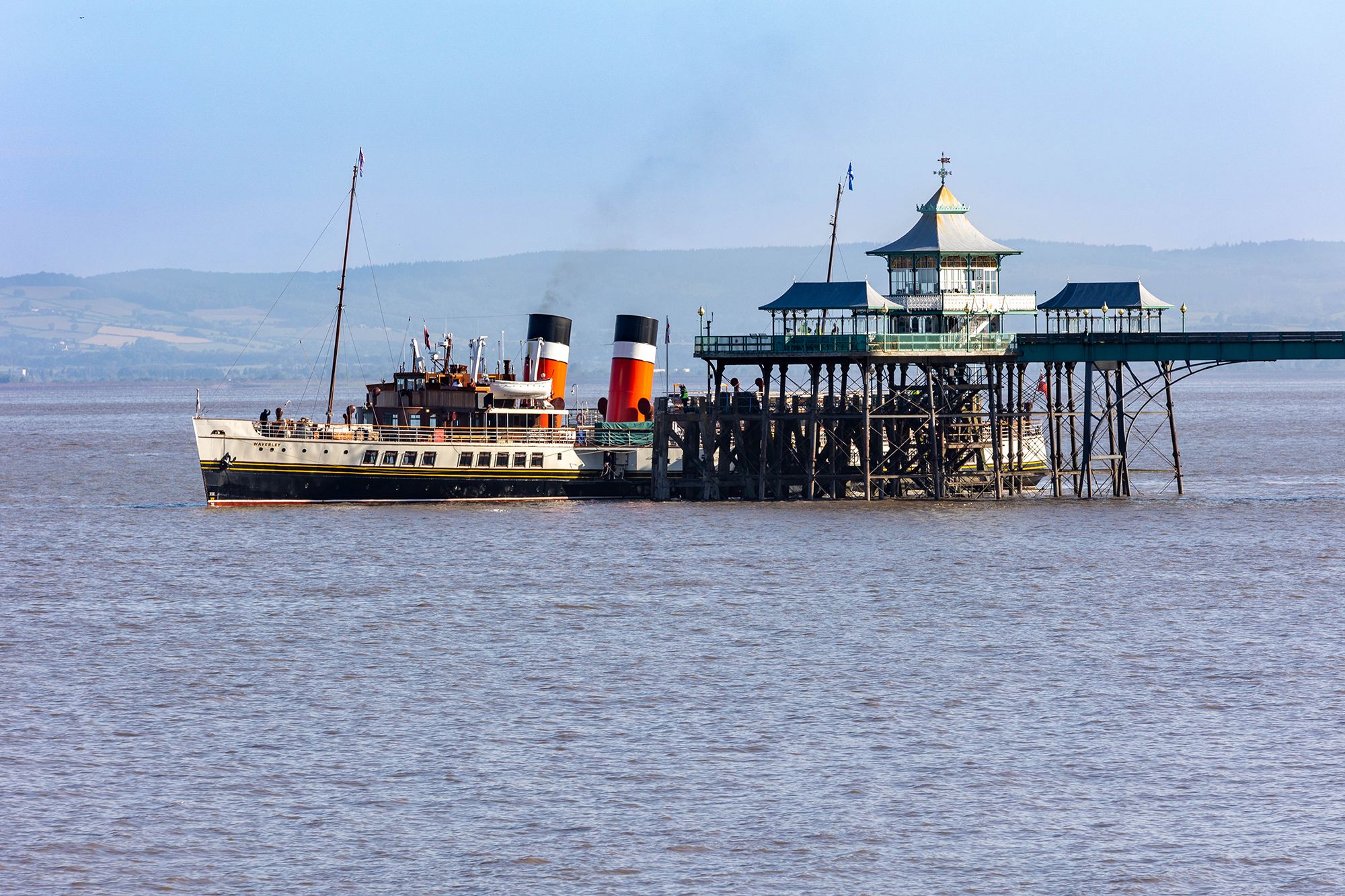 The Waverley paddle steamer - the world's last seagoing paddle steamer - docking at Clevedon Pier