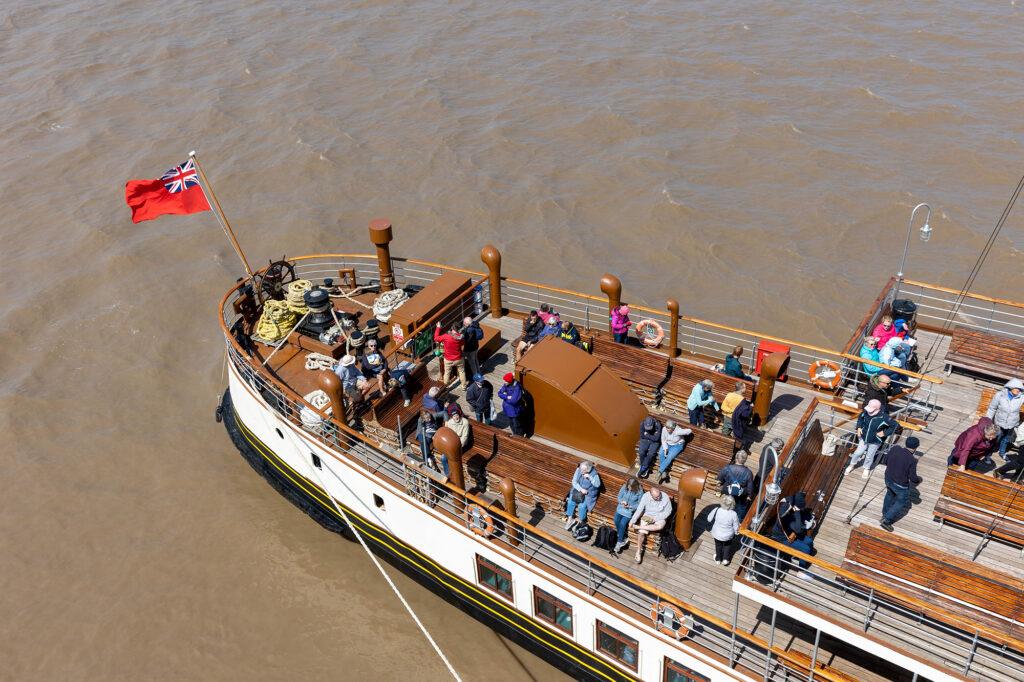 Aerial view looking down on the deck of the Waverley paddle steamer - the world's last seagoing paddle steamer