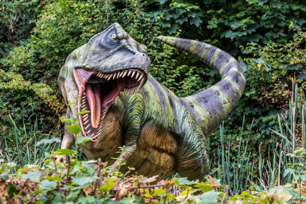 A dinosaur looks set to attack at Dinosaur Valley at Wookey Hole
