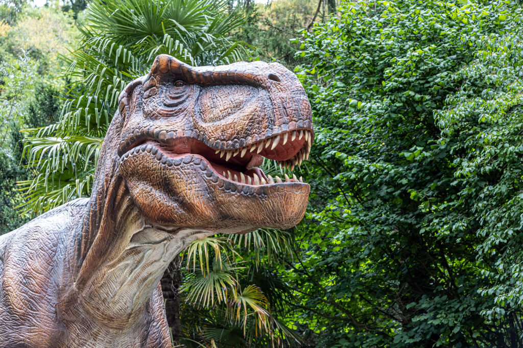 A large dinosaur at Dinosaur Valley at Wookey Hole