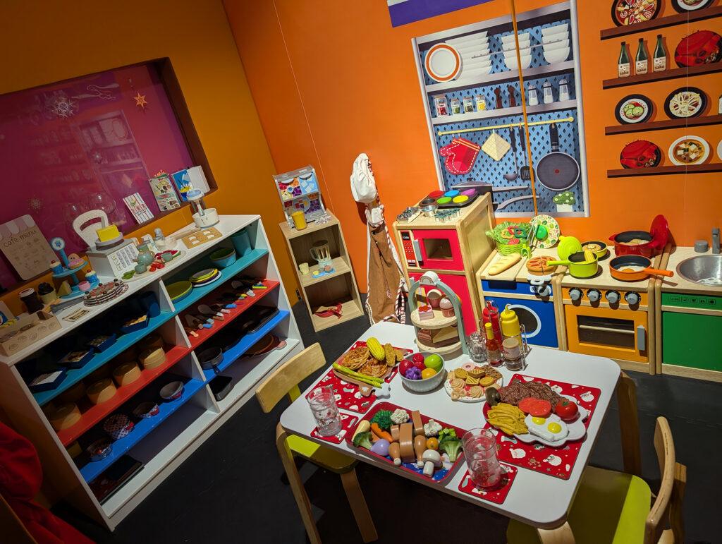 Interior of a restaurant and kitchen at the Imagination Fascination play centre in Weston-super-Mare