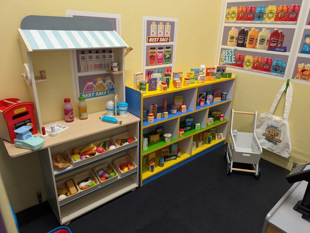 Inside of a supermarket at the Imagination Fascination play centre in Weston-super-Mare
