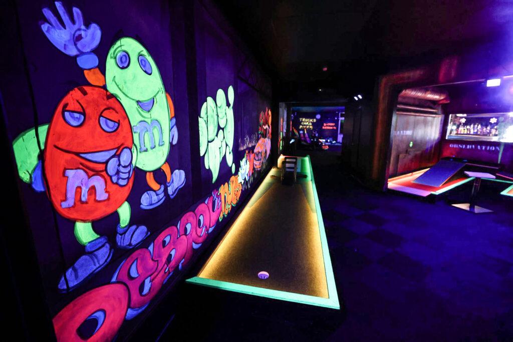 Inside Revo Glow golf centre at Weston-super-Mare