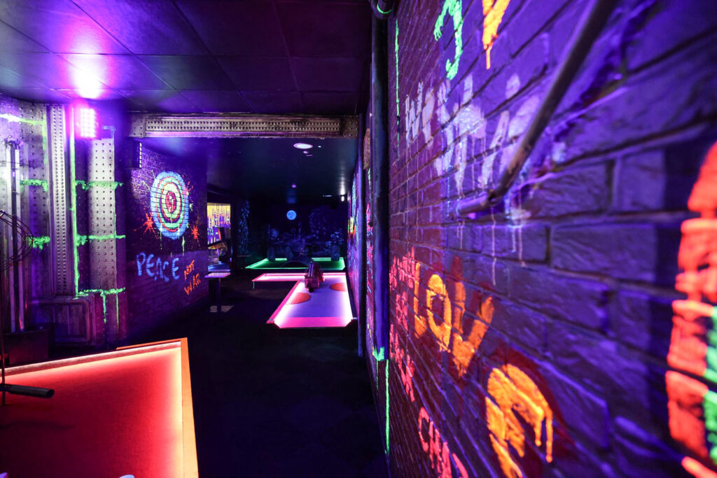 Inside Revo Glow golf centre at Weston-super-Mare