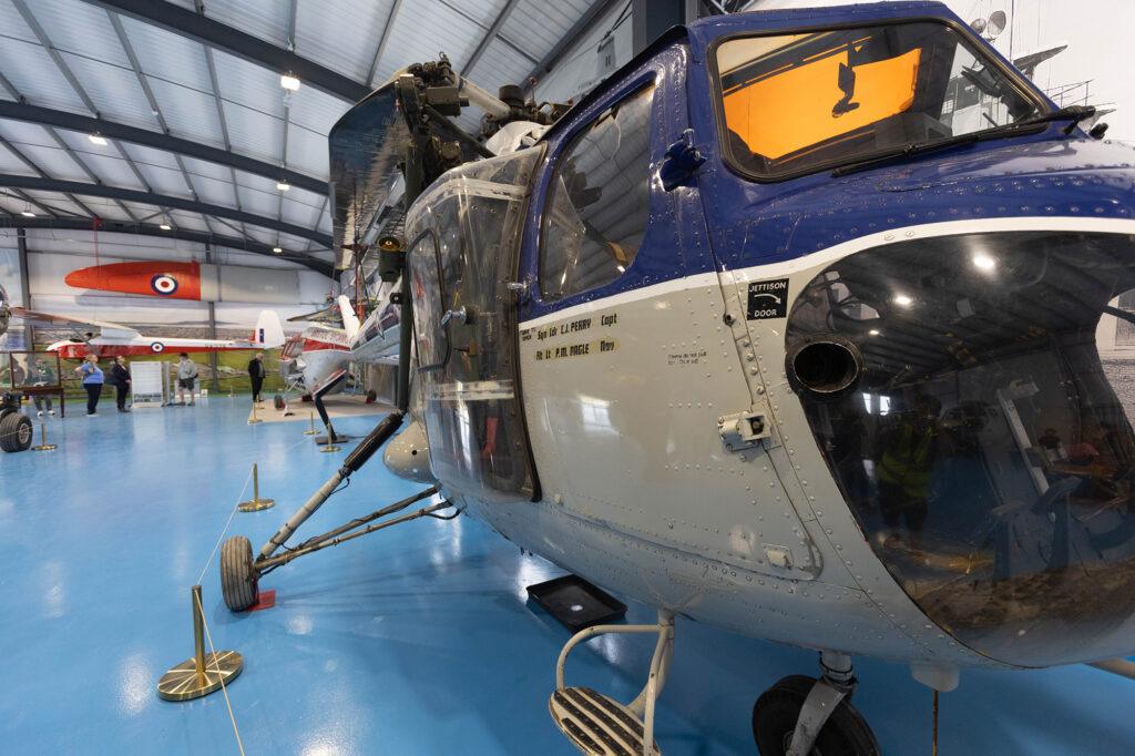 Exhibits in the new hangar at the Weston-super-Mare Helicopter Museum