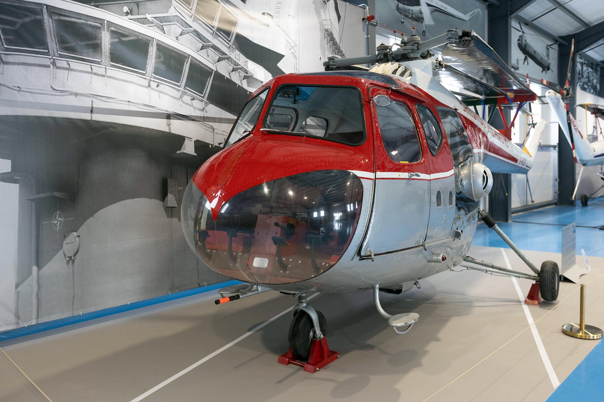 A helicopter on display at the Helicopter Museum, Weston-super-Mare