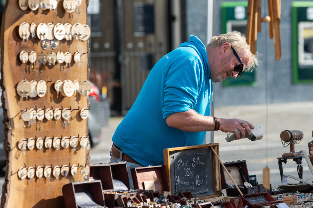 A stall holder at the Weston weekly market