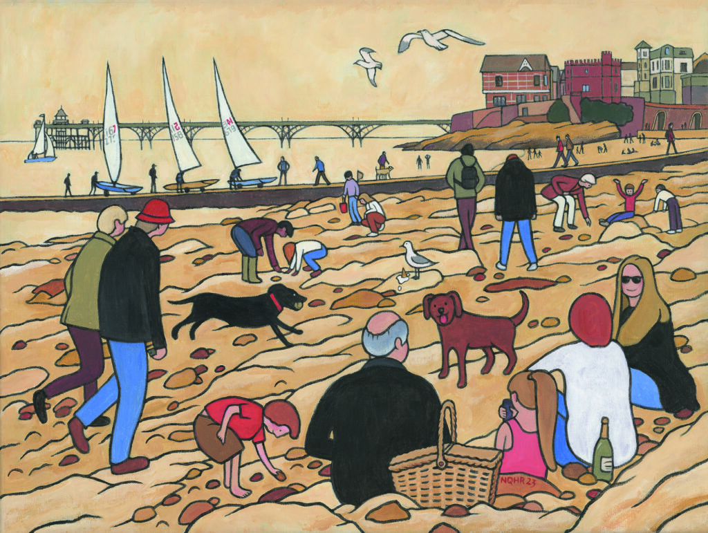 A Lowry-inspired painting of a busy Clevedon beach and pier