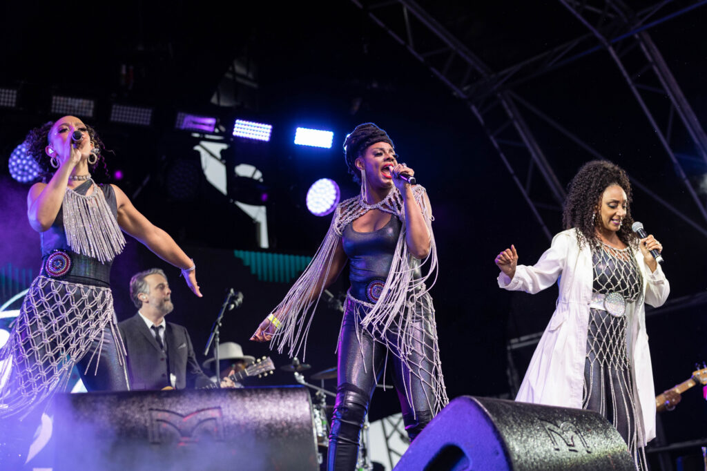 Three member of the girl band Sister Sledge on stage