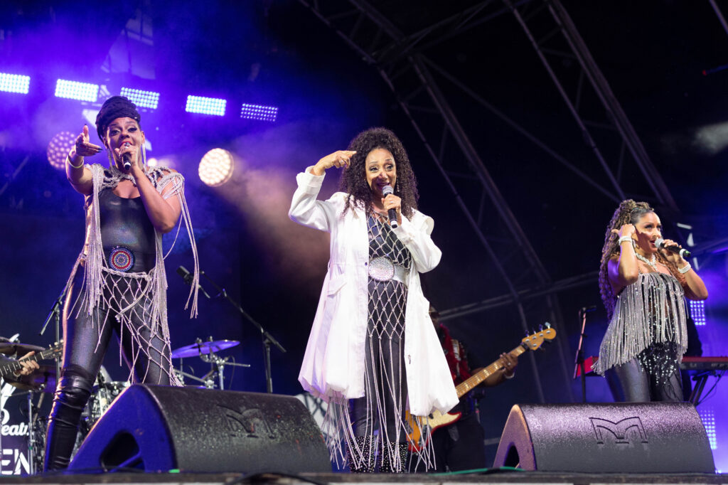 Three members of the girl band Sister Sledge on stage