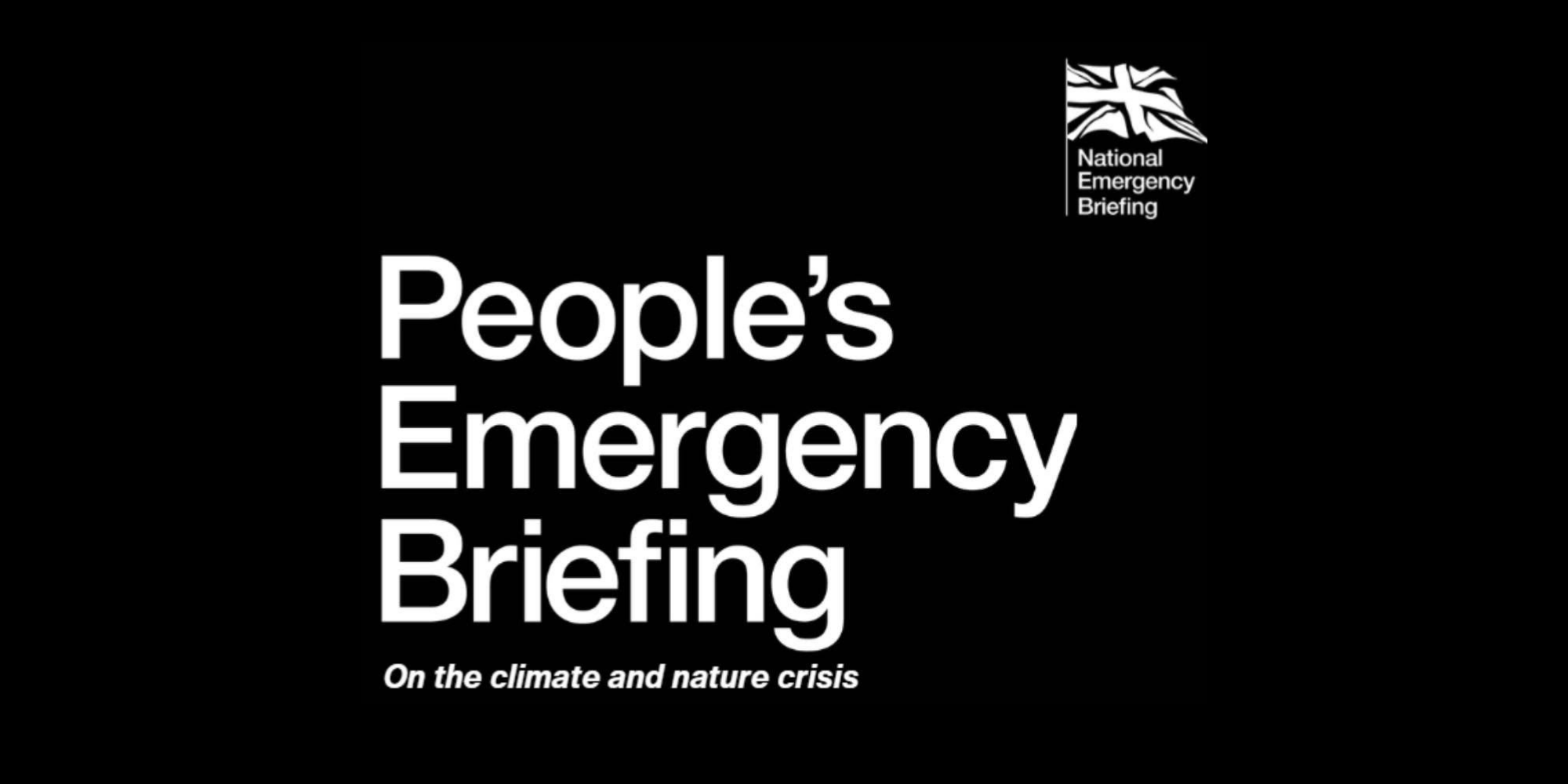 A black background with the white text 'People's Emergency Briefing' and a British flag in the top right hand corner