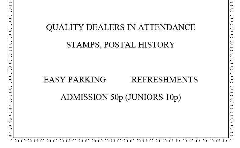 A white background with a crimped edge that looks like a stamp. INside text about refreshments to buy on the day and parking