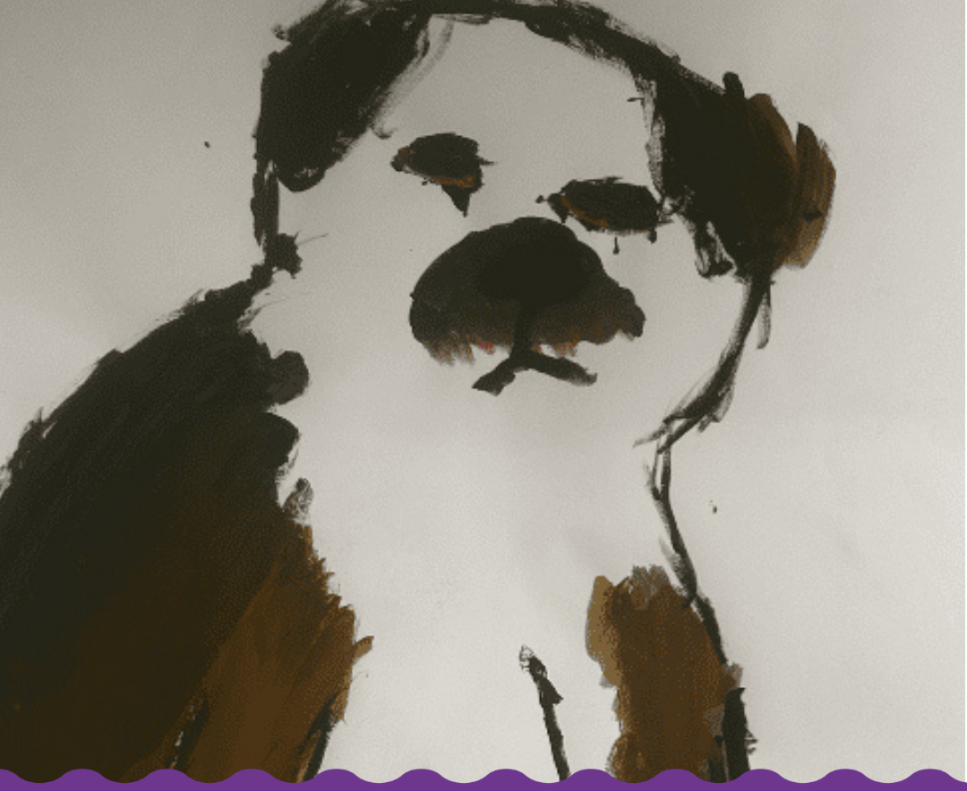 An ink drawing of a dog